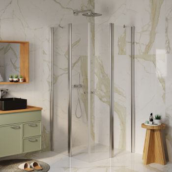 מקלחון פינתי ANGELO2 חצי קבוע בפרזול ניקל וזכוכית שקופה