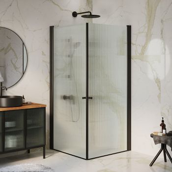 מקלחון פינתי ANGELO6 בפרזול שחור וזכוכית פליסה