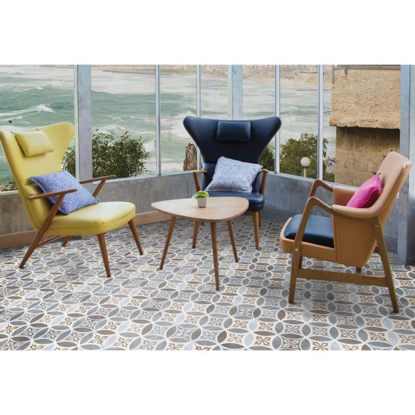 אריח פורצלן במראה מצוייר מסדרת CIRCLE מידה 33/33 גוון LIGHT בגימור נגד החלקה